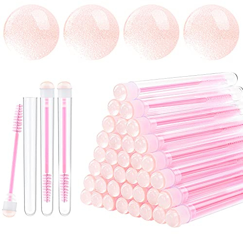 Dming 20 Pieces Disposable Mascara Brushes Eyelash Brush Wand Diamond Mascara Wands with Tube Makeup Tool Lash Spoolies Sanitary Brushes Lash Extension Supplies (Tube Sky Pink 20)