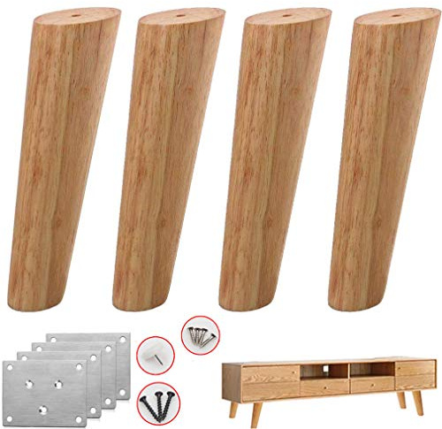 4x Massive Eiche Sofabeine Möbelfüße,Schräg Konisch Tischbeine,Ersatz Bettfüße Möbelbeine,Couch TV Schrank Ottoman Loveseat Kommode Stuhl Beine,Holzfarbe,mit Montageplatte & Schrauben (30cm/11.8)