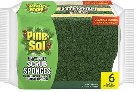 Pine-Sol Heavy Duty Scrub Sponges-Double Sided Dish Scrubber with Scouring Pad-Kitchen Essentials for Dishwashing and Cleaning Supplies, Green/Yellow