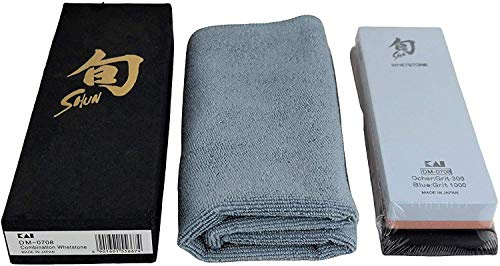 Palatina Werkstatt Kai DM-0708 slipsten | Japansk kombi vattenslipsten | för perfekt vård av din Shun Damaskkniv | 300/1 000 kornighet | + premium polerduk, 40 x 40 cm