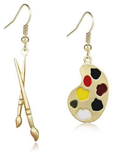 DAMLENG Charm Chic Artist Matte Gold Palette Paint Brush Dangle Drop Earrings for Women Girls Artist Art Teacher Statement Jewelry Gifts, Metal