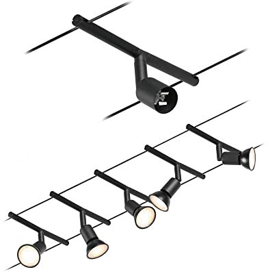 Paulmann CorDuo, sistema di cavi per faretti, 94446, set Salt, massima CC 5 pezzi da 10 Watt l’uno, estensibile, nero, opaco, cavi in plastica, GU 5,3, senza lampadine