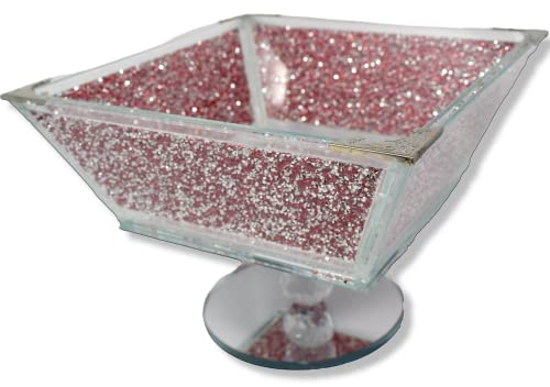 Pink Glass Sparkle Ornament, Crushed Diamond Gift, Crystallised Fruit Bowl, Storage Organiser, 15cm, Home Decor