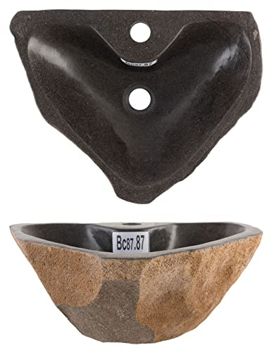 Wohnfreuden Naturstein Waschbecken grau rund 40 cm - Unikat Badezimmer Flussstein Waschbecken mit Hahnloch