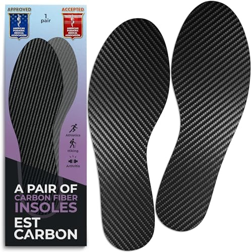 Carbon Fiber Insoles - 2 Pieces, Performance CFI Shoe Inserts for Sports - Stiff Foot Plate - Athletic Orthotic Insole - for Running, Soccer, Basketball, Tennis, Football, Black, Men 11-11.5 Women 12