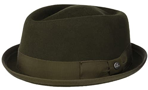 LIERYS Diamond Crown Pork Pie Filzhut Damen Herren Sommer Winter Oliv M (56-57 cm)