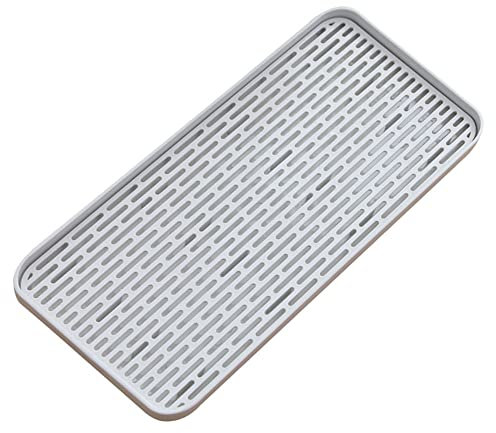WANGCL Drainer with Drip Tray, 31x 17.5cm Small Dish Drain Board Mat, Water Drip Tray Holder for Fruit Cup Mug Utensil Bathroom Accessories, Coffee Tea Trays Grey