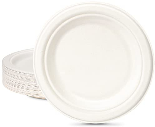 Rigid Disposable Paper White Plates 100 Pack 7 inch Small Heavy Duty Dishes | Strong & sturdy, heavy duty compostable & biodegradable, for parties BBQs picnics weddings Tray