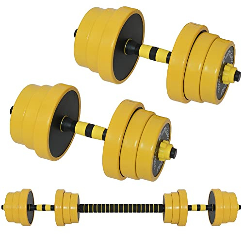 BAKAJI Set 2 in 1 Manubri Regolabili con Barra Bilanciere di collegamento, Rivestimento Gomma Piuma Antiruggine Antiscivolo, Palestra, Fitness, con Pesi (4x1 kg + 4x1.25 kg) (10, Chilogrammi)
