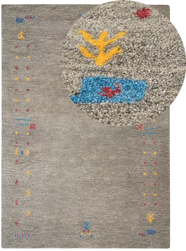Beliani Gabbeh Teppich grau aus Wolle 160x230 cm Hochflor mit Muster weich handgetuftet Seymen