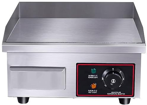 RUYICZB 14 Commercial Electric Countertop Flat Top Griddle 1500W 220V Non-Stick Restaurant Teppanyaki Grill Stainless Steel Flat Top Grill Hot Plate Adjustable Temperature Control 50~300℃