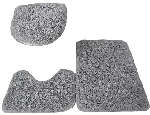 rongweiwang 3 Set di tappetini per WC con Texture Morbida e Forte Assorbimento d'Acqua per Comodi tappeti da Bagno, Grigio