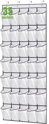 MISSLO Clear Door Shoe Storage Organiser 35 Pockets Sturdy Hanging Shoe Organizer Large Over Door Storage for Closet Shoe Holder Hanger