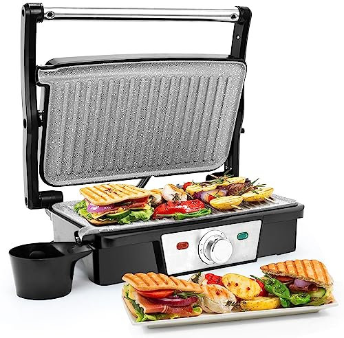 SUPERLEX 1500W Multifunktionsgrill – Kontaktgrill mit 180° Aufklappfunktion, Antihaftbeschichtung & Fettauffangschale | BPA-frei, 28x17 cm | Für Steak, Panini, Sandwich