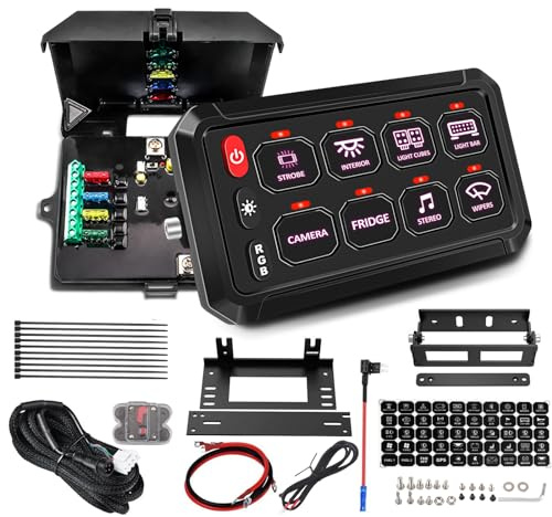 Chelhead Interrupteur de panneau RGB 8Gang Interrupteur à Bascule | 12V 24V circuit de contrôle universel système de relais faisceau de fusibles pour voiture camion bateau ATV UTV SUV