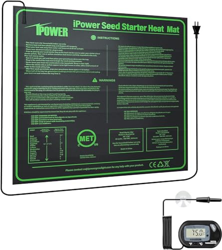 iPower Tappetino termico per semina resistente e impermeabile, con termometro digitale, per fornire un calore affidabile per la germinazione idroponica delle piante, 50,8 x 50,8 cm, nero