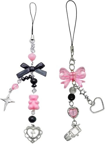 Nayyana 2 Stück Niedliche Handyanhänger, Y2K Ästhetische Anhänger, Riemen, Handyanhänger, Handyzubehör, Schlüsselanhänger, Kamera-Anhänger, Grande, Perlen, Acryl