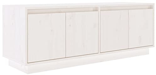 QZZCED Meuble TV - Blanc - 110 x 34 x 40 cm - En bois de pin massif - Pour salon, chambre à coucher - Appareil de divertissement