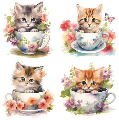 burkfeeg 4 Pièces Stickers Muraux Chat Chat, 27x29cm Abattant Wc Stickers | Chat Mignon Sticker Stickers Voiture Stickers Kawaii Pour La Décoration De La Chambre Murs De Décoration