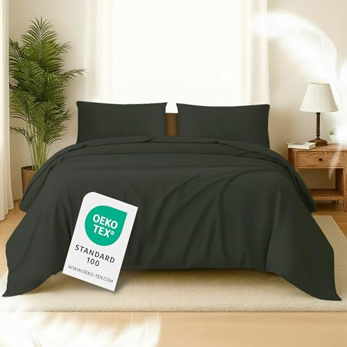 Softex Royal Bettwäsche 155x200 cm 2-teiliges Set – Hochwertige Baumwolle, Bettbezug 155x200 + 1 Kissenbezug 80x80 cm, Öko-TEX, YKK Reißverschluss, hautfreundlich & 60° waschbar, Anthrazit
