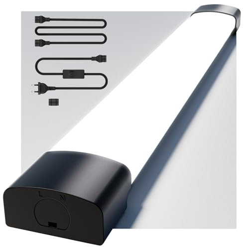 ANTENLICHT Lampada a LED per ambienti umidi, 40 cm, con spina plug and play o cablato, semplice collegamento in serie, lampada da officina con 16 W, 5000 K, luce bianca fredda, 1760 lumen,