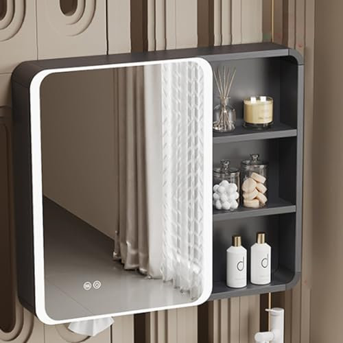 MPFYRCOJ Medizinschrank mit Spiegel und Lichtern, Badezimmer-LED-Spiegelschrank aus Aluminium mit Stauraum, Badezimmer-Kosmetikspiegel mit Stauraum, intelligente Entfeuchtung, intelligenter Medizinsc