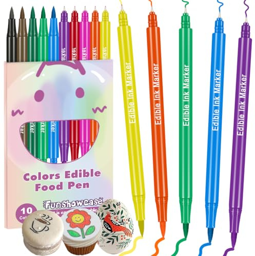 FUNSHOWCASE 10 Edible Markers Basic Dual-sided Fine and Brush