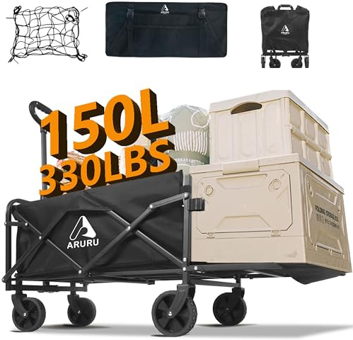 ARURU Festival Trolley on Wheels 150L, Heavy Duty Folding Wagon Cart with Tailgate, Portable Camping Carts, Collapsible Foldable Trolly for Outdoor Beach Garden Picnic Shopping, Adjustable Handle