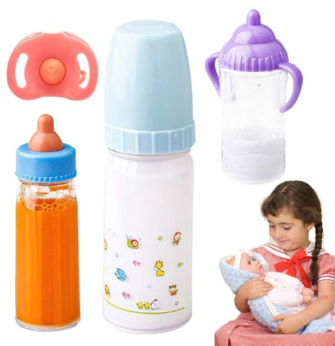 DAWCBVJQ Magische Puppenflaschen - 3 Stück Sichere Magische Puppen-Milchflaschen, Verschwindende Milch- Und Saftflaschen, Puppen-Fütterungsspielzeug-Set Mit Schnuller