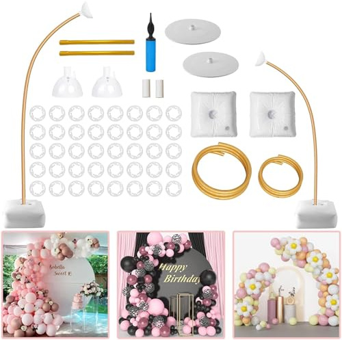 Ballonbogen Kit, 2.5M & 1.5M Einstellbare Ballonbogen, Freie Biegung Ballonständer für Boden, Luftballon Bogen Gestell für Geburtstag, Graduation Party, Jubiläum, Hochzeit, Gold