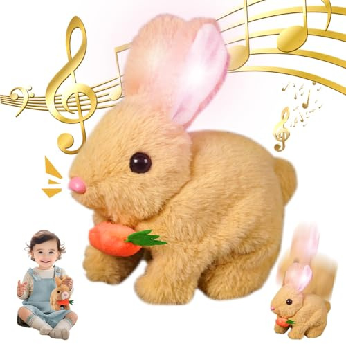 KUWUNG Interactive Rabbit Toy with Carrot, Pet Hopping Bunny with Light, Plush Rabbit Toy that jumps, Makes Noises and Whose Ears and Nose Move, Electronic Pet Rabbit for Children