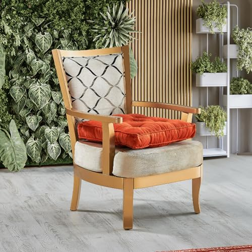 Atahome Dahlia Set of 2 Sofa Cushions and Dining Chair Cushion Large Square Velvet Patio Garden Kitchen Outdoor Seat Chair Cushions Dining Room Seat Pads 40x40, 50x50, 60x60 cm (Orange, 50x50x10 cm)