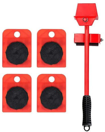 5PCS Furniture Lift Mover Tool, Professional Furniture Transport Roller, Furniture Movers with C-rowbar 150 KG Capacity, Furniture Moving Tool Set for Furniture, Refrigerator, Sofa, Cabinet(COLOR:Red)