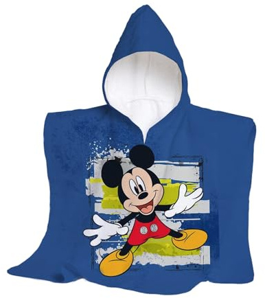 hermet, Disney Mickey, Toalla de Playa con Capucha, Poncho de Playa Maxi para niño, 60 x 60 cm, Toalla de Playa o Piscina, 100% Suave algodón