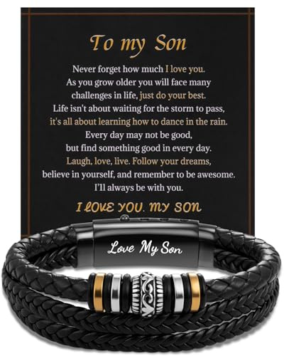 LAXPICOL Present till min son/barnbarn/man armband för män, läderarmband för män med magnetiskt spänne i rostfritt stål, flätat läderarmband födelsedagspresent för män, 20CM-23CM(7.87 IN- 9.06IN