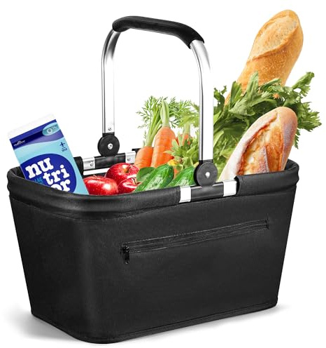 Chumix 25L Einkaufskorb Faltbar, Picknickkorb, Mutti Korb, Haushalts-tragekorb, Lieblingskorb mit Aluminiumrahmen und gepolstertem Tragegriff, geeignet für Reisen, Picknick, Einkaufen, Schenken