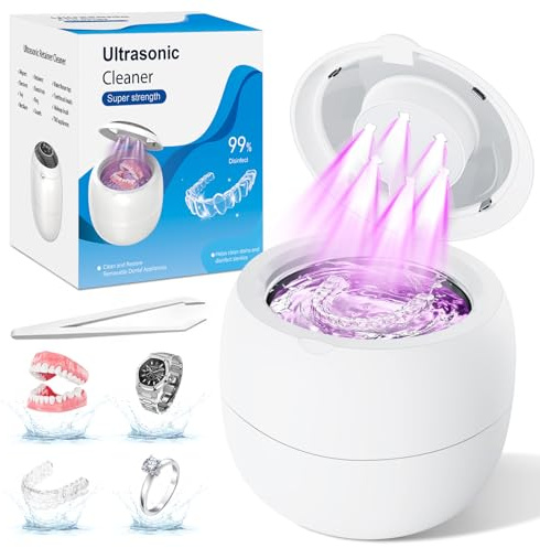 Dispositivo di pulizia ad ultrasuoni, 44000kHz, pulitore ad ultrasuoni, 210 ml, pulitore automatico UV, 6 modalità, per protesi dentarie
