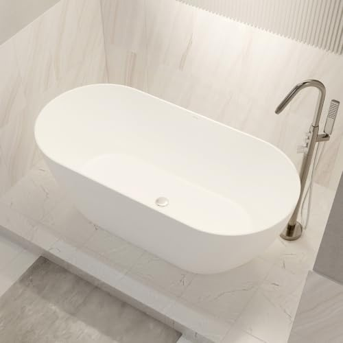 BERNSTEIN - Baignoire îlot ovale Blanc mat Acrylique + Bonde et trop plein, 205L - 160x75x59cm (lxLxH) - JAZZ PLUS 2.0