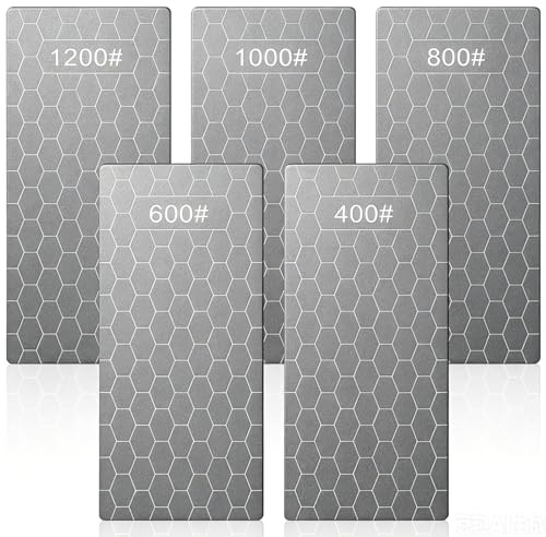 5 Pcs Diamond Sharpening Stones, Double Sided with Thick Plate and Non-Slip Base for Scissors, Knives 400/600/800/1000/1200 (6 inch) x 2.5 inch)