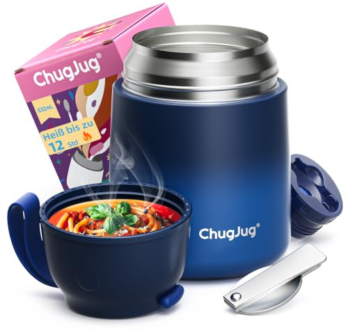 ChugJug Thermo for Hot Food for Adults Kids |Wide Mouth, 18 oz Insulated Food Container with Spoon, Leakproof Soup Thermo for School Office Travel, Thermal Steel Food Jar Easy to Carry (Dark Blue)