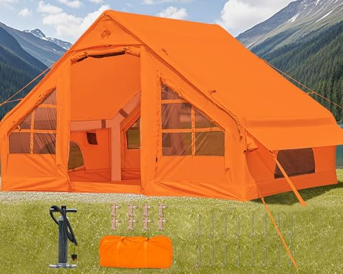 Aufblasbares Campingzelt, aufblasbare Glamping-Zelte für 2/4/6/8 Personen zum Campen, Reißverschlusstür Einfacher Aufbau Aufblasbare Zelte Großes Haus mit Regenschutz und Moskitonetz