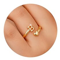 TINGN Ring Gold Damen Mädchen - 14K Gold Vergoldet Wasserfest Herz Ringe mit Buchstaben Stapelring Stapelbar Promise Daumenring Statement Goldring Geschenke für Frauen Freundin Mädchen Schmuck
