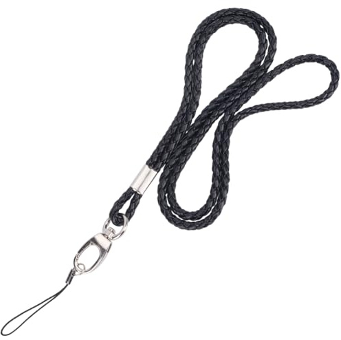 CALFOVERA PU-läder nyckelband nyckelring 86 cm flätad kontor lång halsrem med metalllås handgjort halsband bricka nyckelband armband nyckelring för ID-korthållare nycklar (svart)