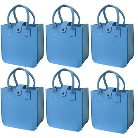 PEZPEOR Juego de 6 bolsas de fieltro azul con asa, bolsas de fieltro para la compra, cesta de la compra pequeña, bolsas plegables, 23 x 23 x 12 cm