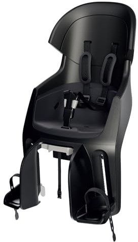 BOBIKE 8010800001 - Silla Bicicleta Reclinable Trasera Portaequipajes Exclusive Evolve Maxi con diseño Envolvente, suspensión integrada y arnés 5 Puntos para niños, Negro Urbano