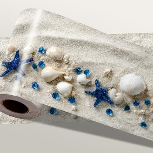 IOHEFY Beach Seashell Wallpaper Border 196x4 Inch Peel and Stick Wall Border Self Adhesive Coastal Starfish Design Removable Vinyl Trim for Living Room Bedroom Bathroom Kitchen Cabinet Decoration
