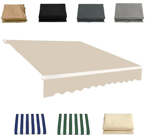Esterno Tessuto per Tende da Sole Retrattile Poliestere, Telo di Ricambio per Tende Parasole Retrattile, Tessuto di Ricambio per Tende da Sole da Giardino(Beige,400x200cm)