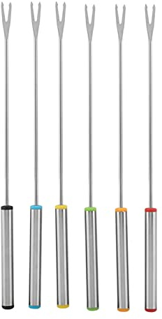 Riuulity Edelstahl-Fondue-Gabeln, 6-teiliges Set für Käses Chokolade, Wieder Verwendbares Geschirr, Essential Geschirr mit Langen Gabeln, Geeignet für den Heim und Handels Gebrauch