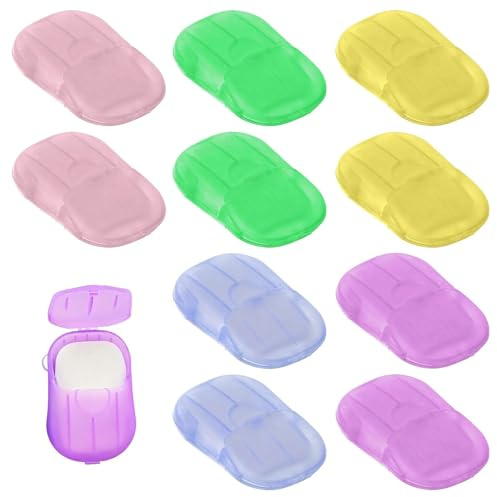 10PCS Soap Sheets, Paper Soap Sheets, Soaps Travel Case, Suitable for Travel, Camping, and Outdoor Use. (Yellow/Purple/Green/Blue/Pink)