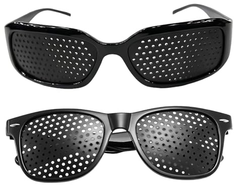 2Pcs Pinhole Glasses (Normal & Sporty) | Distance Glasses | Vision Correction | Eye Training for Eyesight Improvement | LunisK Correction Glasses | Pin Hole Glasses for Fatigue Relief(Black)